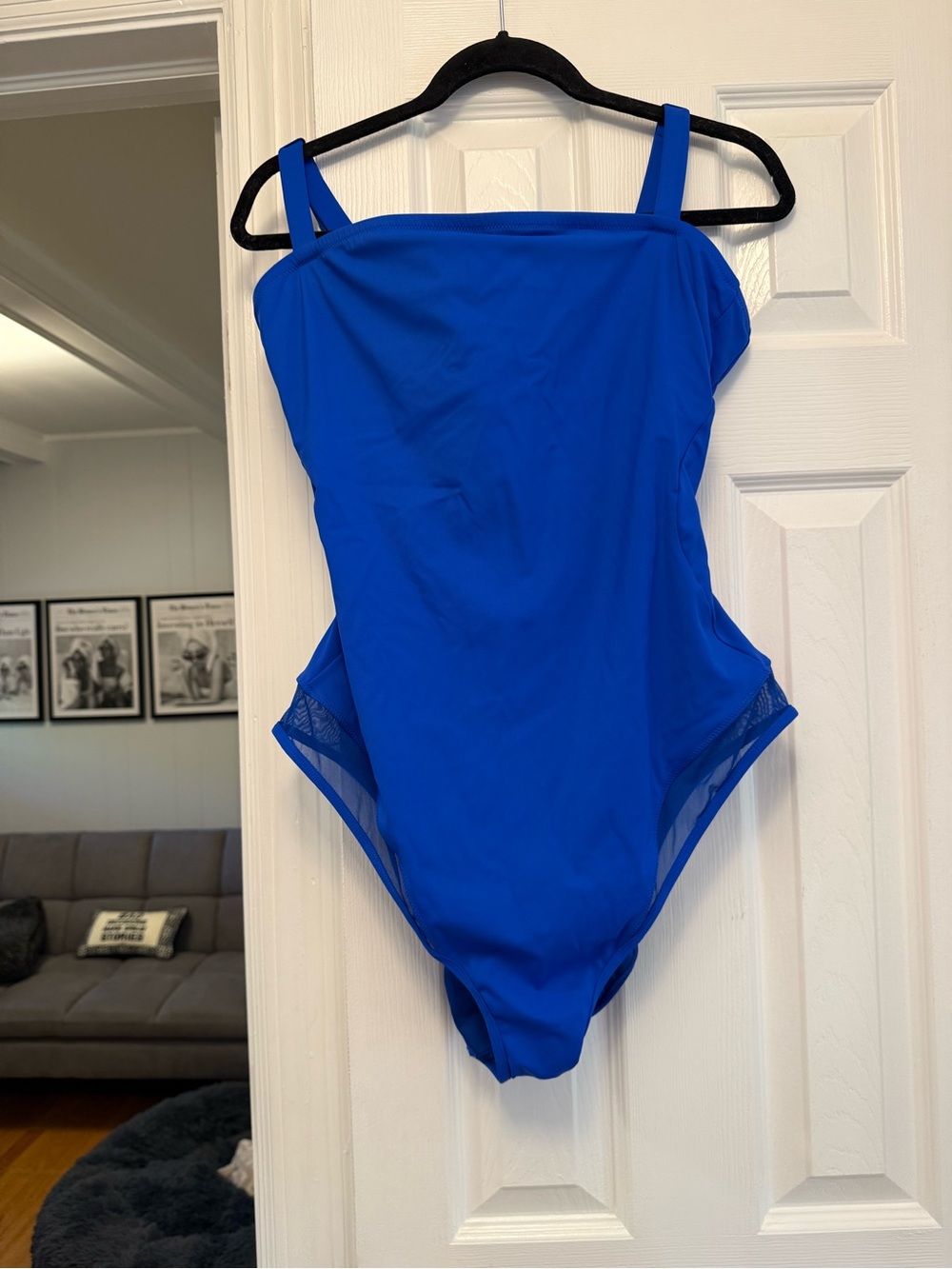Classic Cobalt Blue One-Piece Swimsuit with Mesh Side Panels